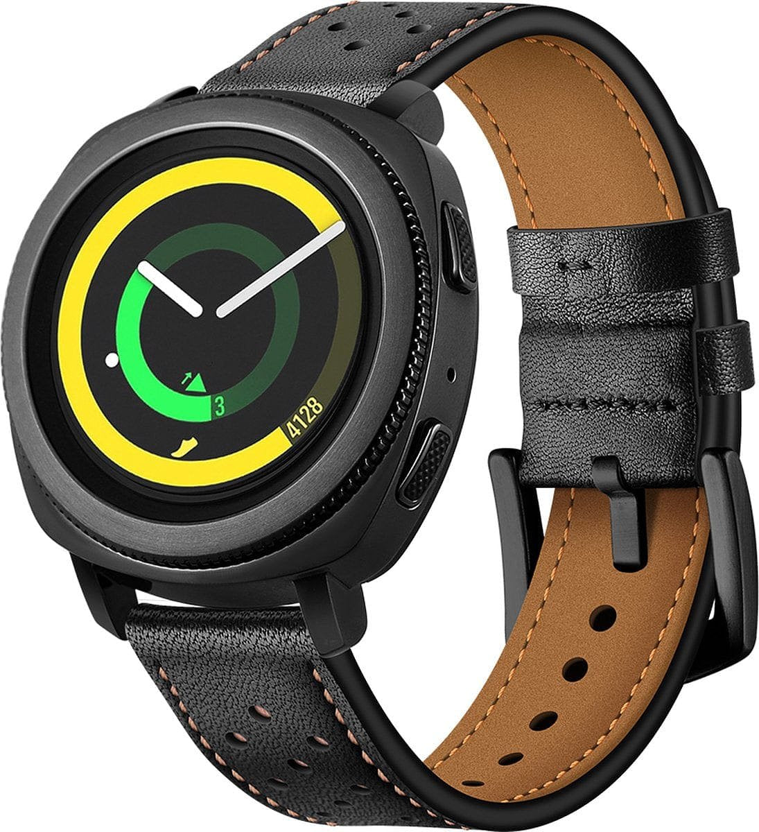 Leren Bandje 20mm Geschikt Voor Samsung Galaxy Watch 5, Pro, 4, 3 & Active 2 - Zwart/Bruin
