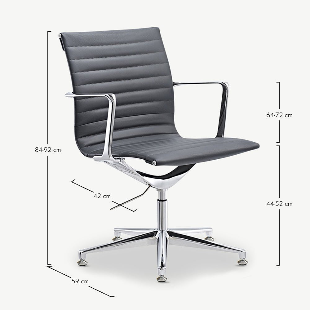 Mateo Conference Chair, Grey Leather & Chrome