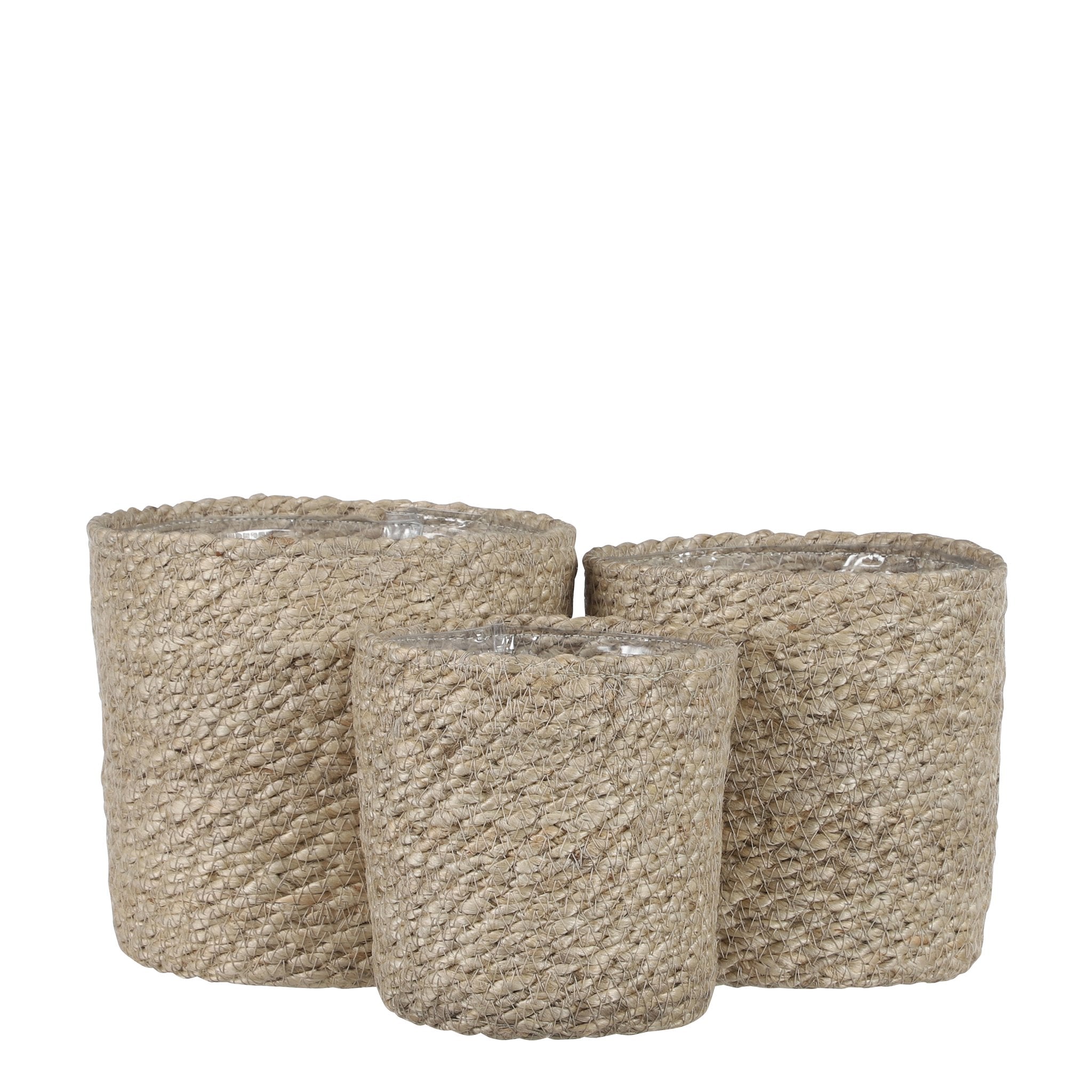 Mica Decorations Atlantic Plant Basket - Set of 3 - H16 x Ø16 cm - Seagrass - Cream