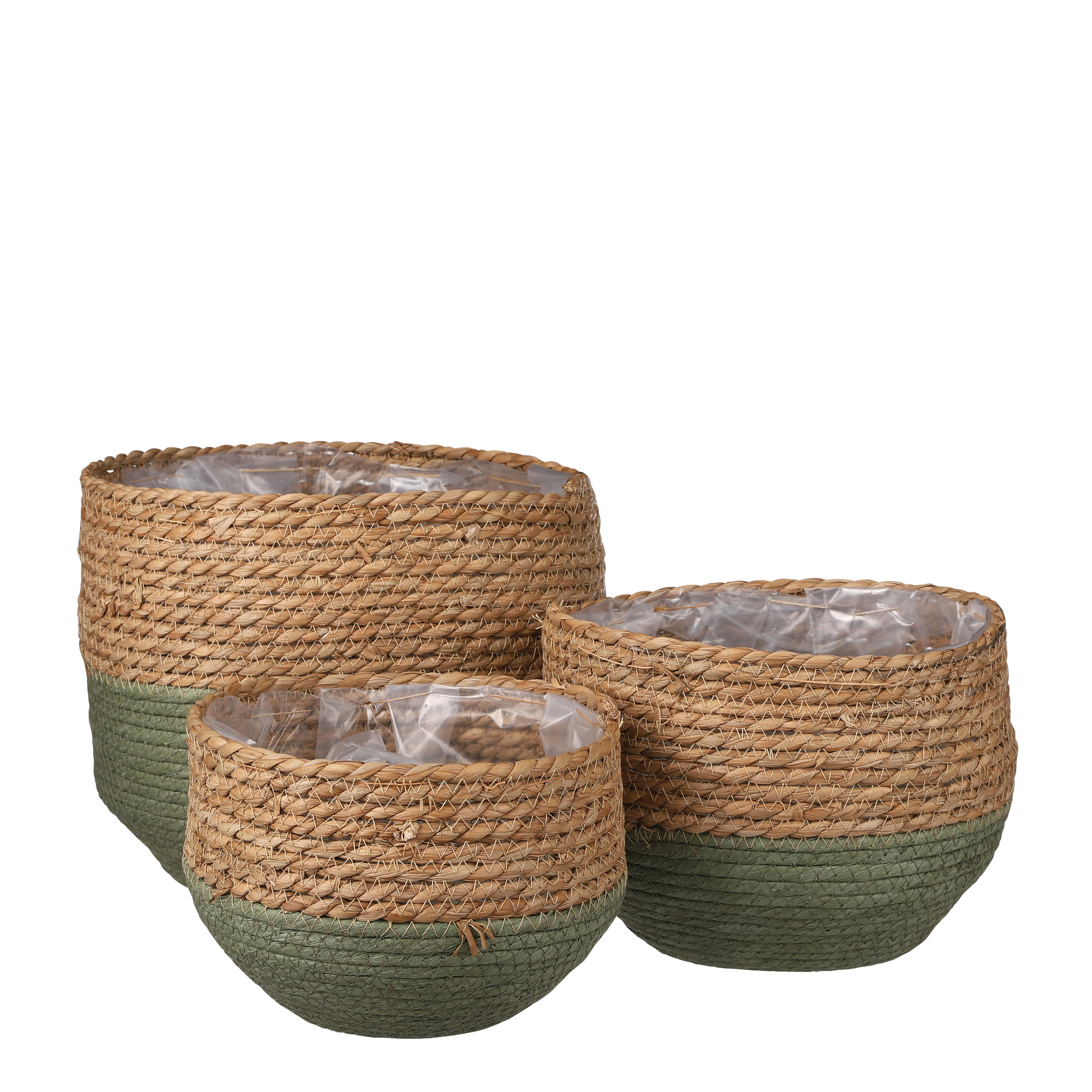 Mica Decorations Jorck Plant Basket - Set of 3 - H24 x Ø26 cm - Seagrass - Green