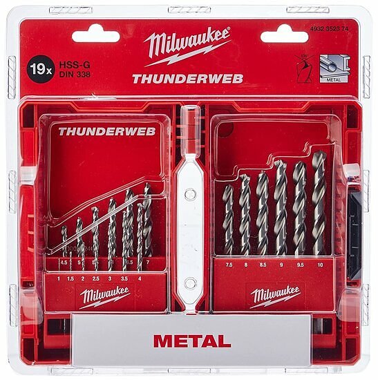 MILWAUKEE SET THUNDERWEB HSS-G METAALBOREN IN KUNSTSTOF CASSETTE (19-DELIG)  4932352374