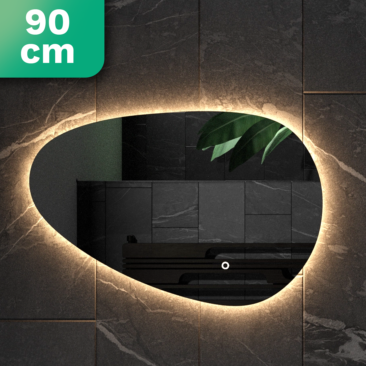 Mirlux Bathroom Mirror with LED Lighting - Asymmetrical wall mirror - Anti condensation - 90X60CM