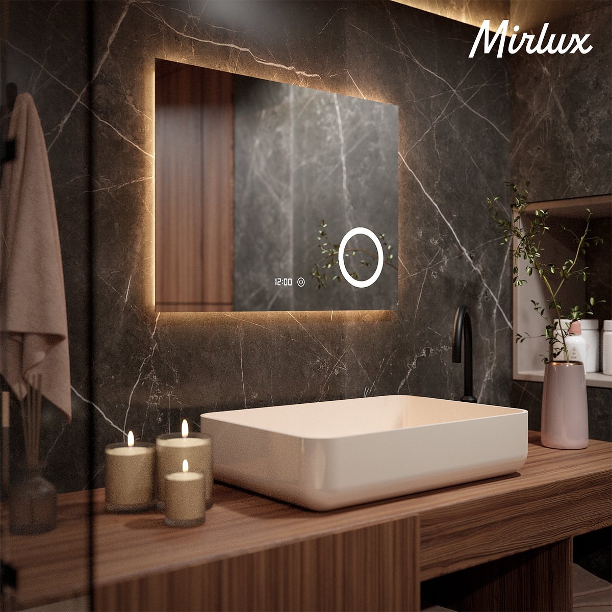 Mirlux Bathroom Mirror with LED Lighting - Round Wall Mirror - No condensation - 80X60CM
