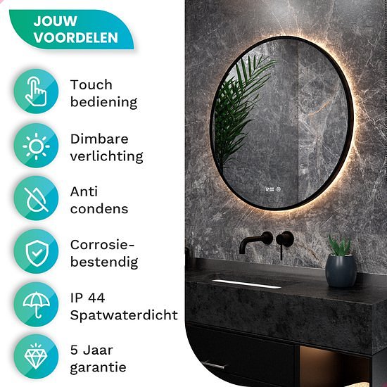 Mirlux Badkamerspiegel met Verlichting & Verwarming - Wandspiegel Rond