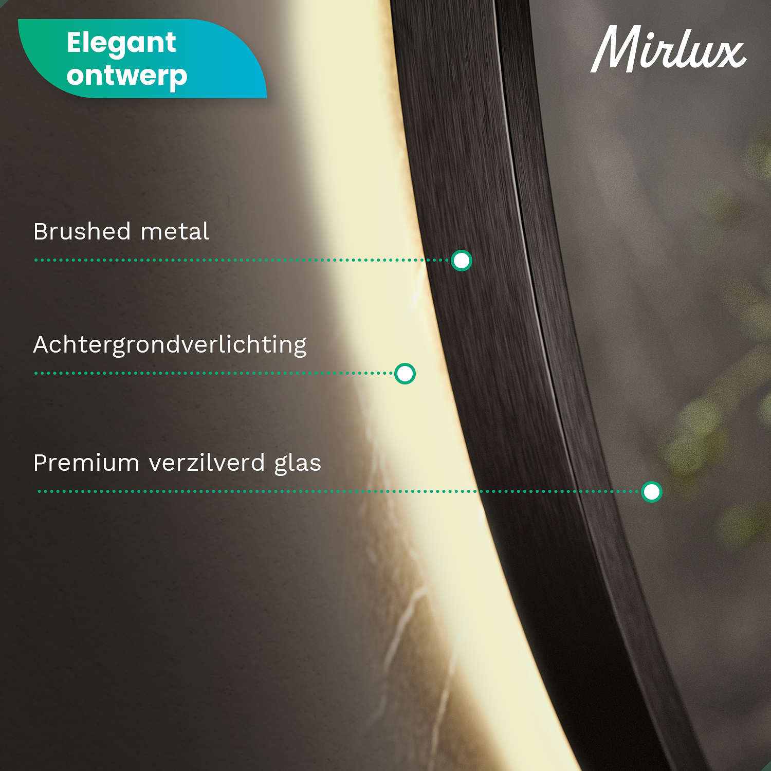 Mirlux Bathroom Mirror with LED Lighting - Round Wall Mirror - No condensation - Matte Black
