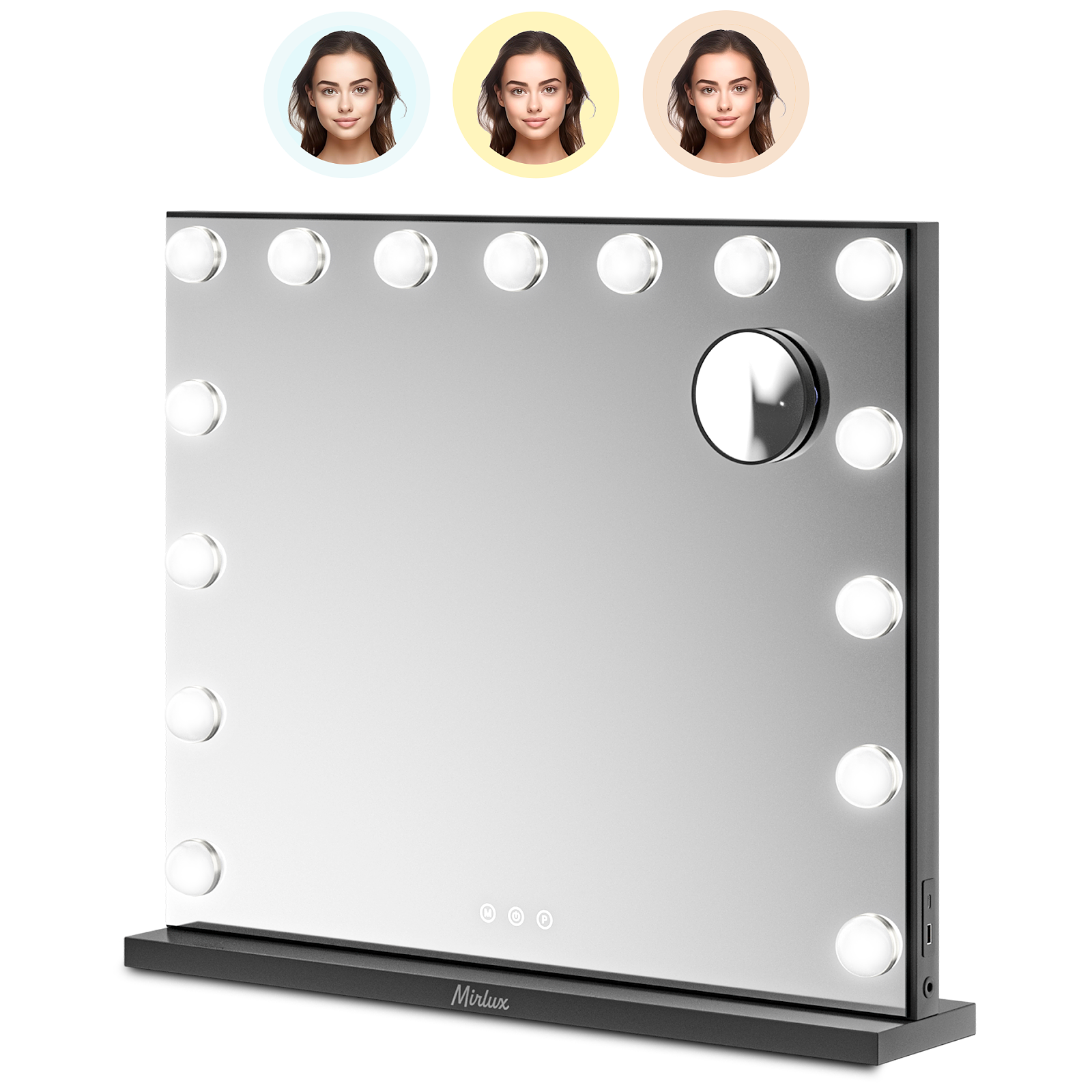 Mirlux Hollywood make up mirror - LED lighting - 10X Magnification - Hanging - Black - 58X48cm