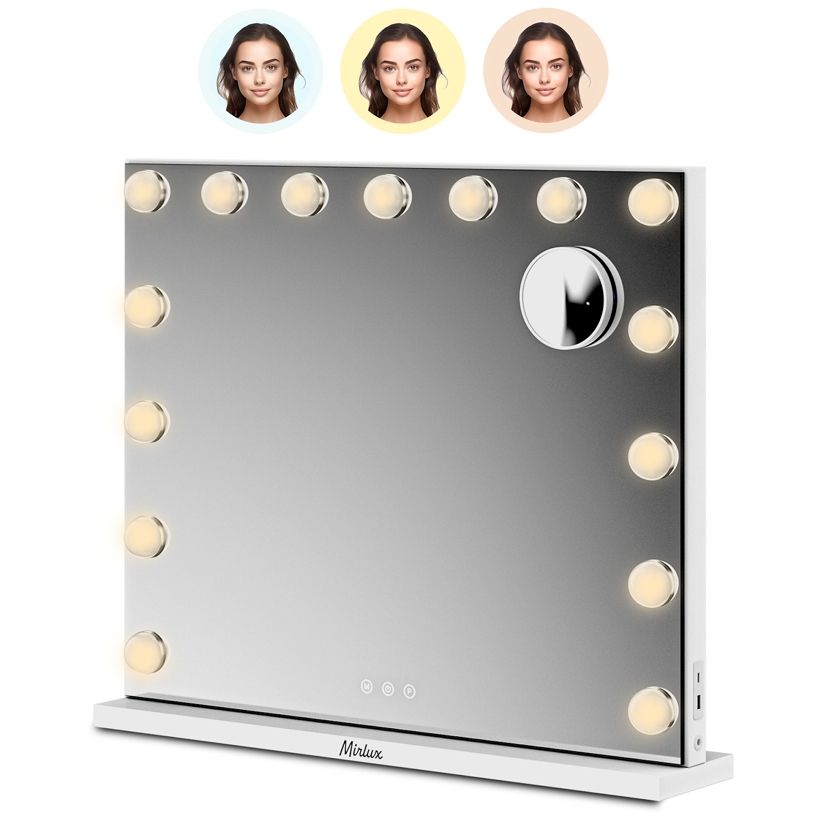 Mirlux Hollywood make up mirror wit Lighting - 10X Magnification - Hanging - White - 58X48cm
