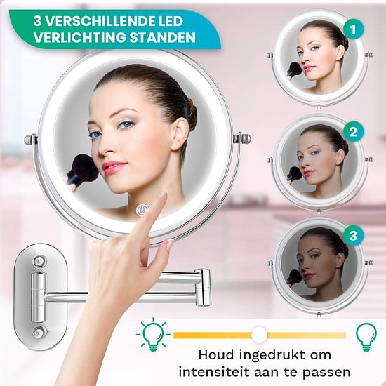 Mirlux Make Up Spiegel met LED Verlichting - 10X Vergroting - Chroom