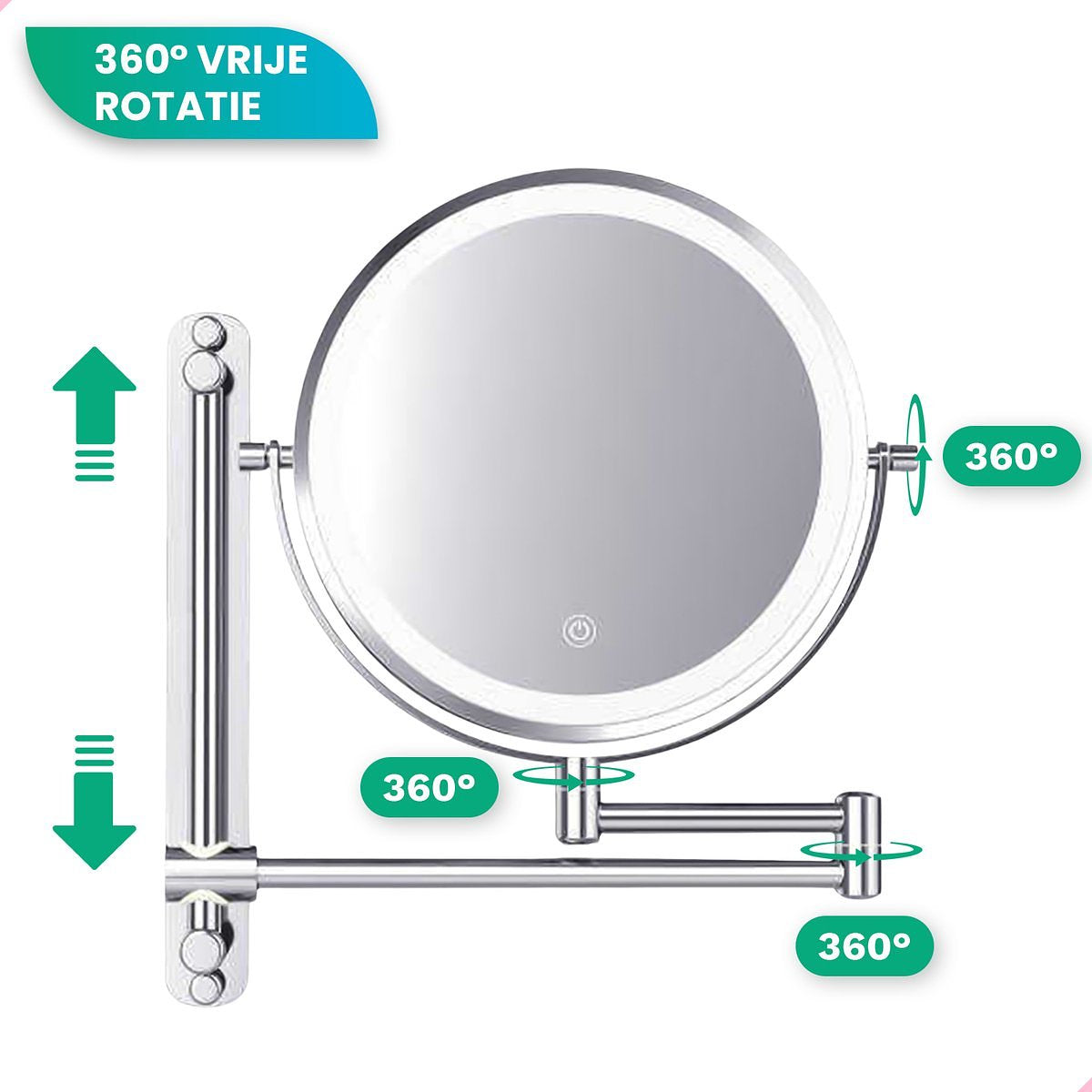 Mirlux Make Up Mirror with LED lighting - 7X Magnification - Wall Mirror Round - Chrome