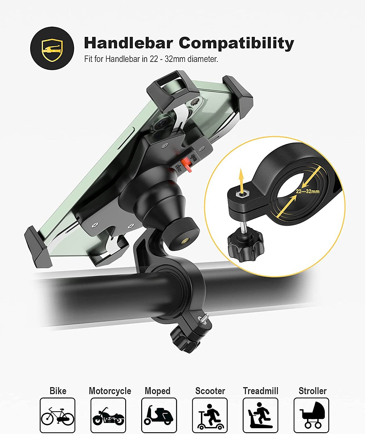 Universele Fiets/Motor Telefoonhouder 4-7 Inch met RVS Klemarmen en 360° Rotatie - Stuurbevestiging