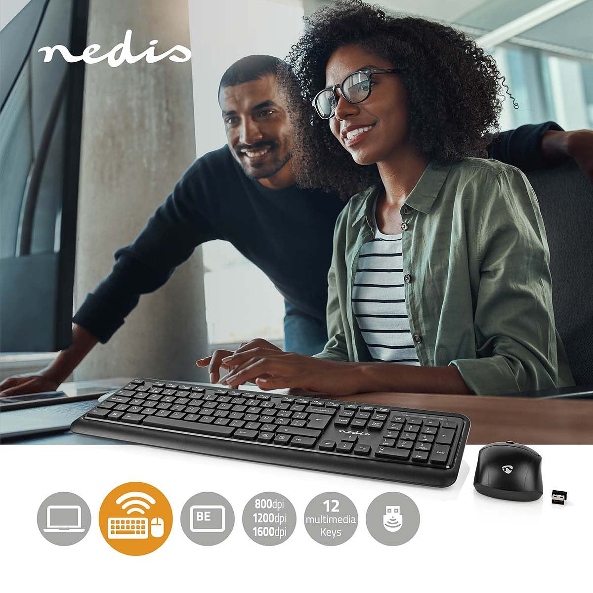 Muis en Toetsenbord - Set | Draadloos | Muis- en toetsenbordverbinding: USB | 800 / 1200 / 1600 dpi