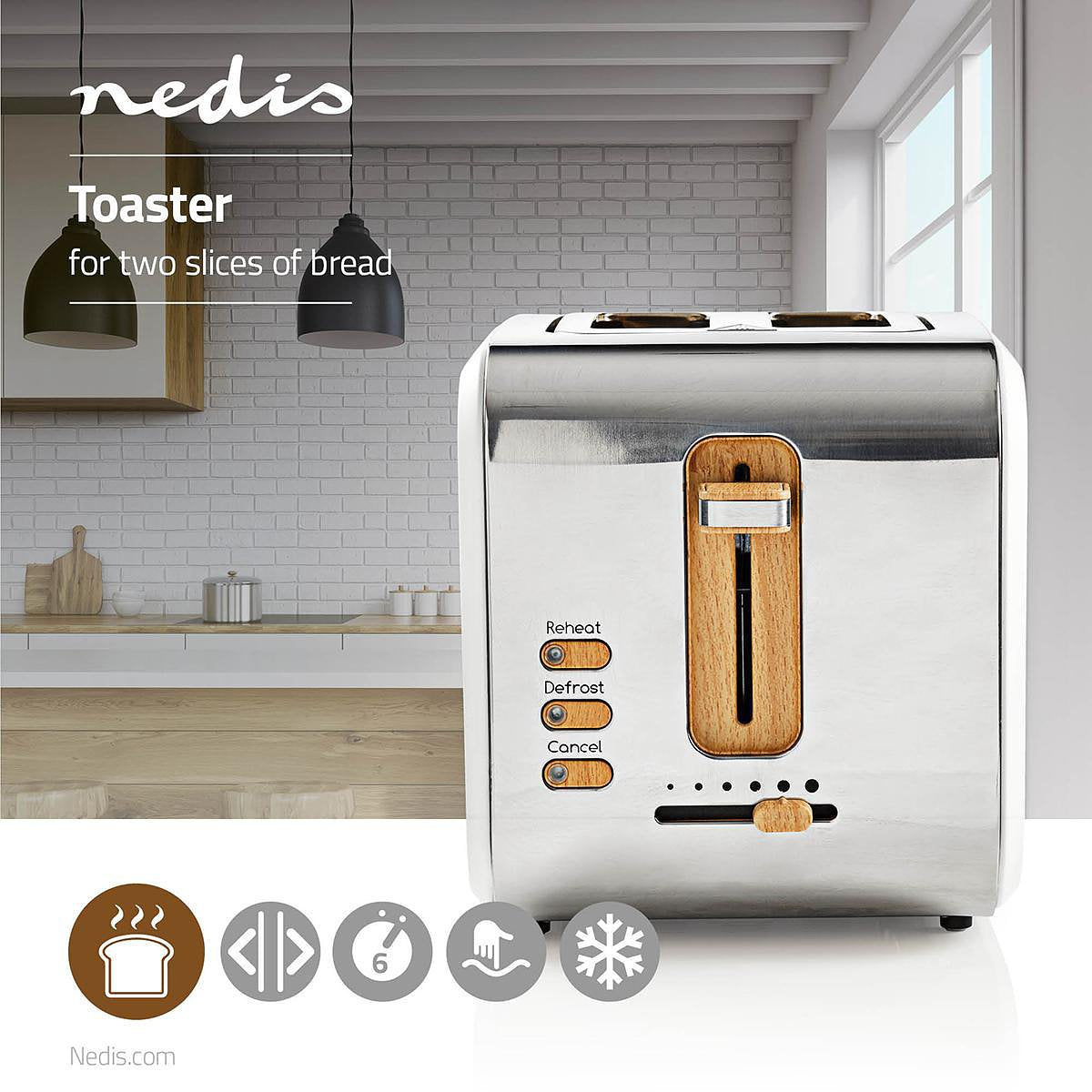 Nedis Broodrooster | 2 brede sleuven | Soft-touch | Wit