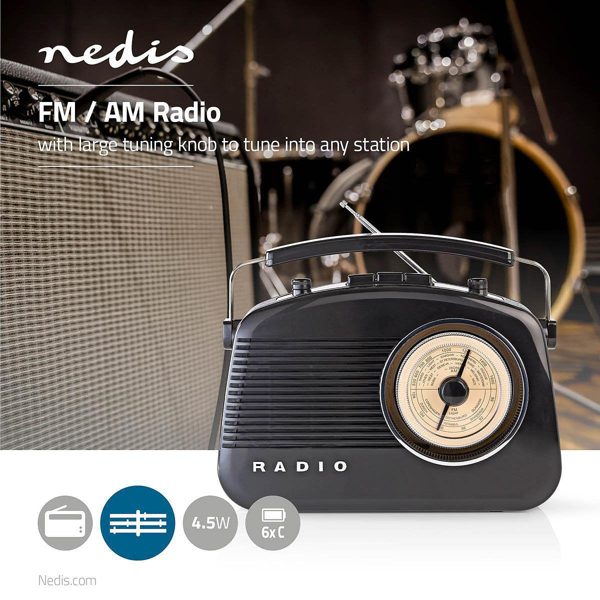 Nedis FM-radio | 4,5 W | Draaggreep | Zwart
