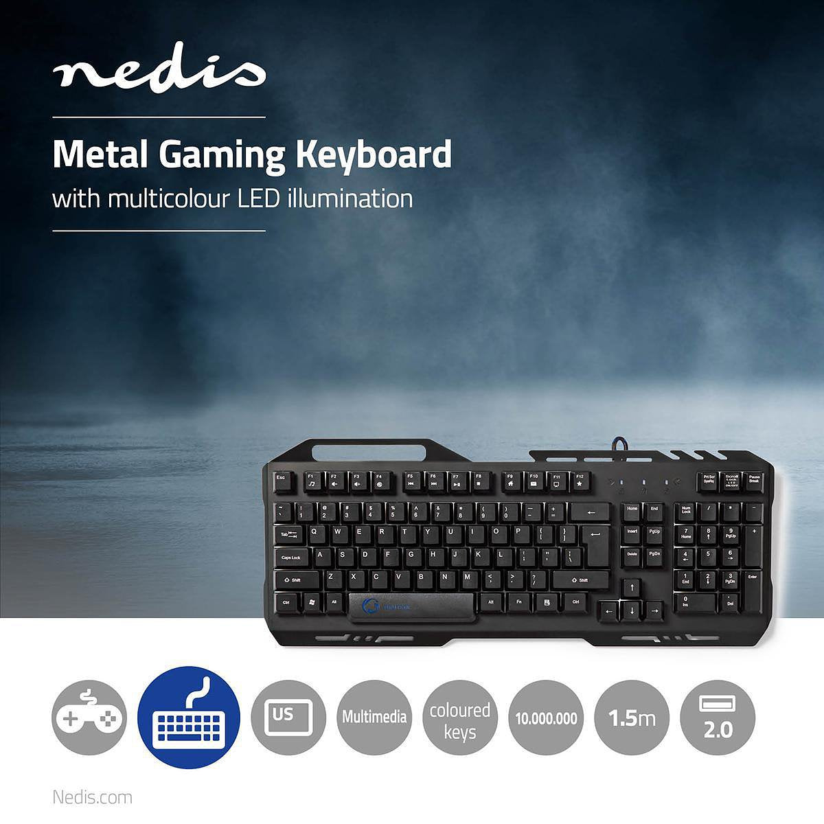 Nedis Gaming-toetsenbord | RGB-verlichting | USB 2.0 | US International | Metalen design