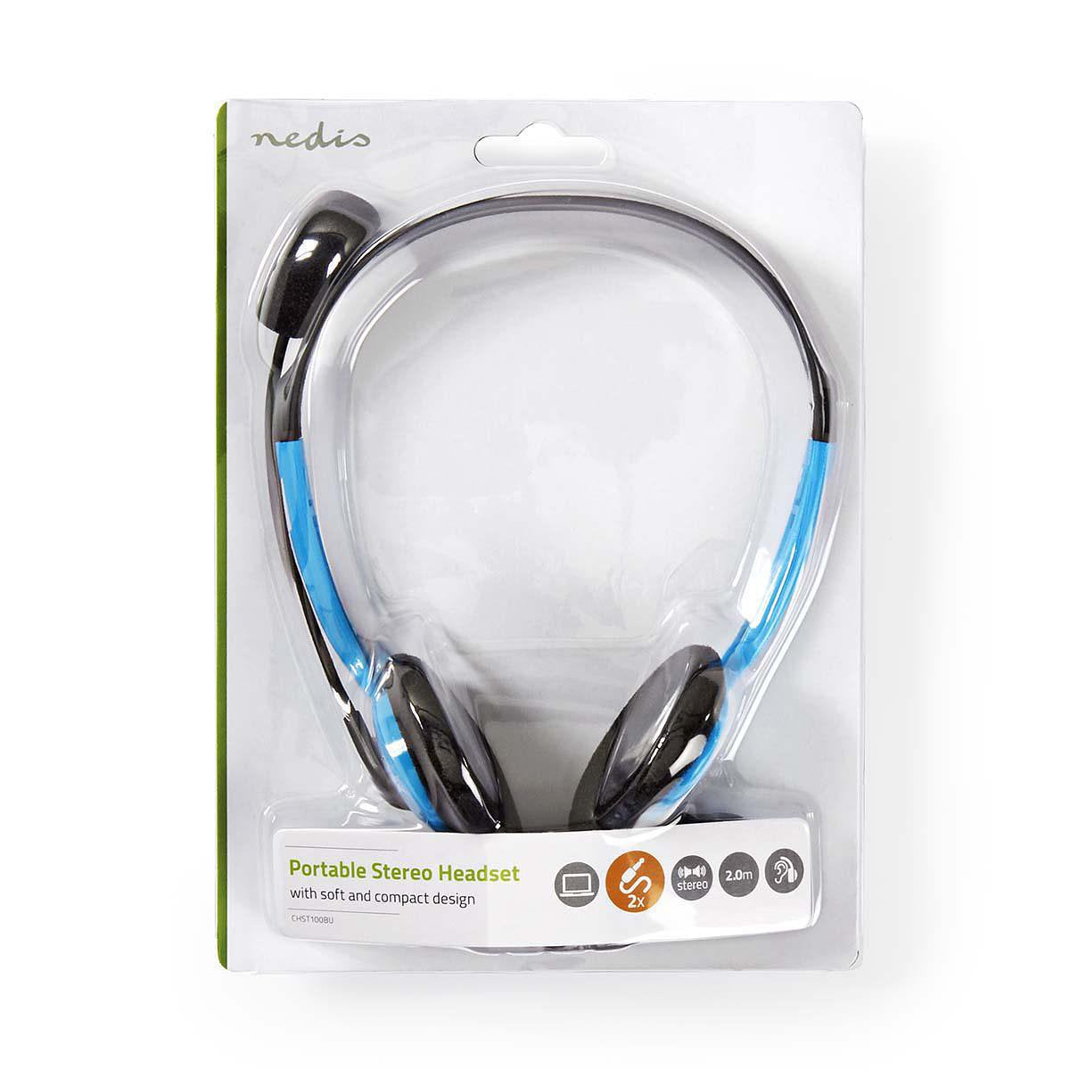 PC-Headset | On-Ear | 2x 3,5 mm Connectoren | 2,0 m | Blauw Nedis
