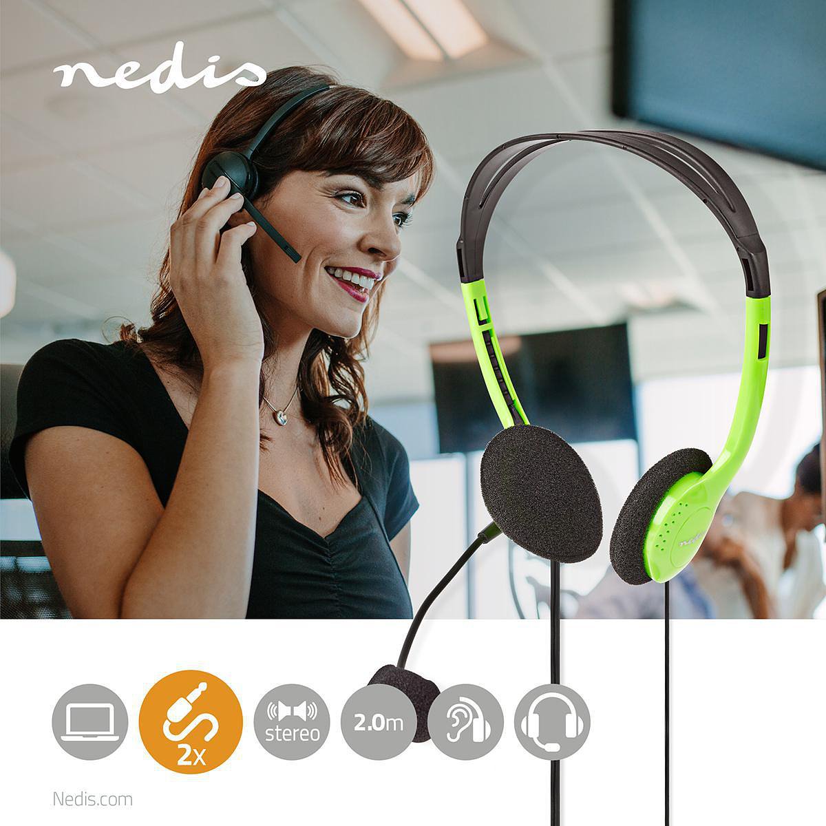 Nedis PC-Headset | On-Ear | 2x 3,5 mm Connectoren | 2,0 m | Groen