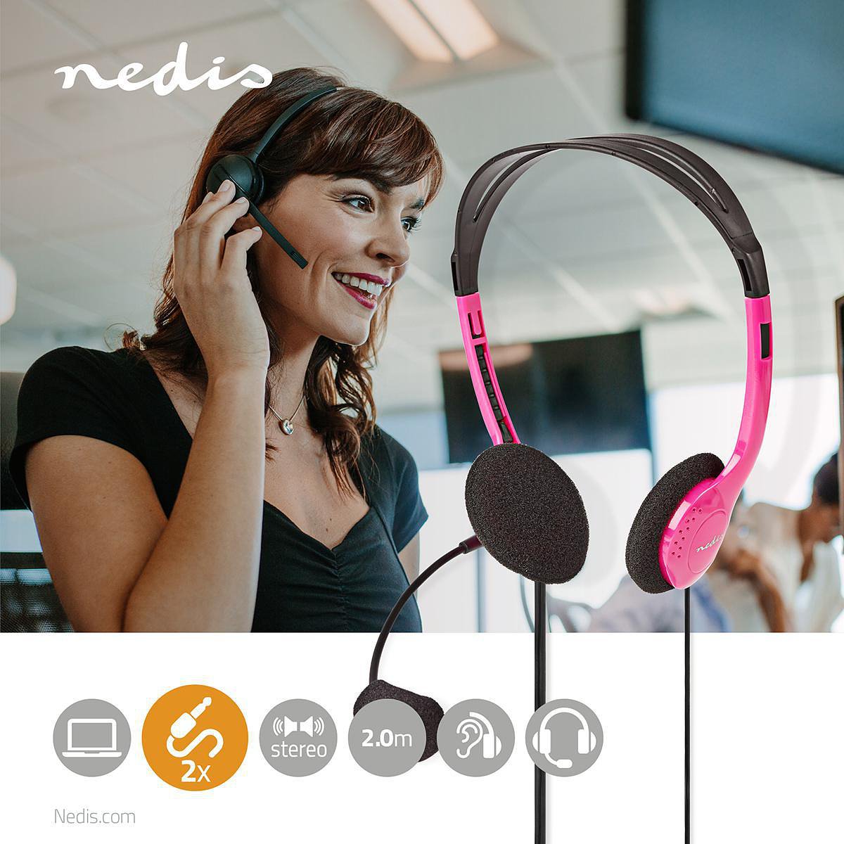 Nedis PC-Headset | On-Ear | 2x 3,5 mm Connectoren | 2,0 m | Roze