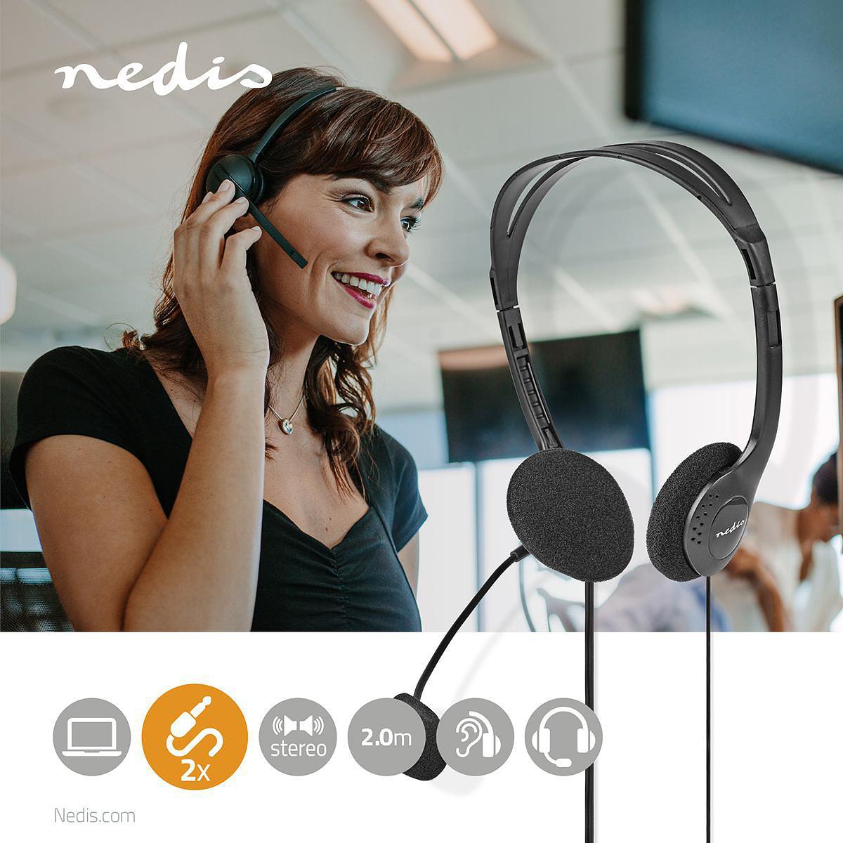 Nedis PC-Headset | On-Ear | 2x 3,5 mm Connectoren | 2,0 m | Zwart