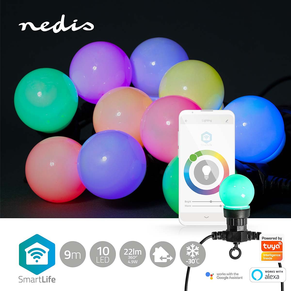 Nedis SmartLife Decoratieve LED | Wi-Fi | RGB | 10 LED's | 9.00 m | Android / IOS