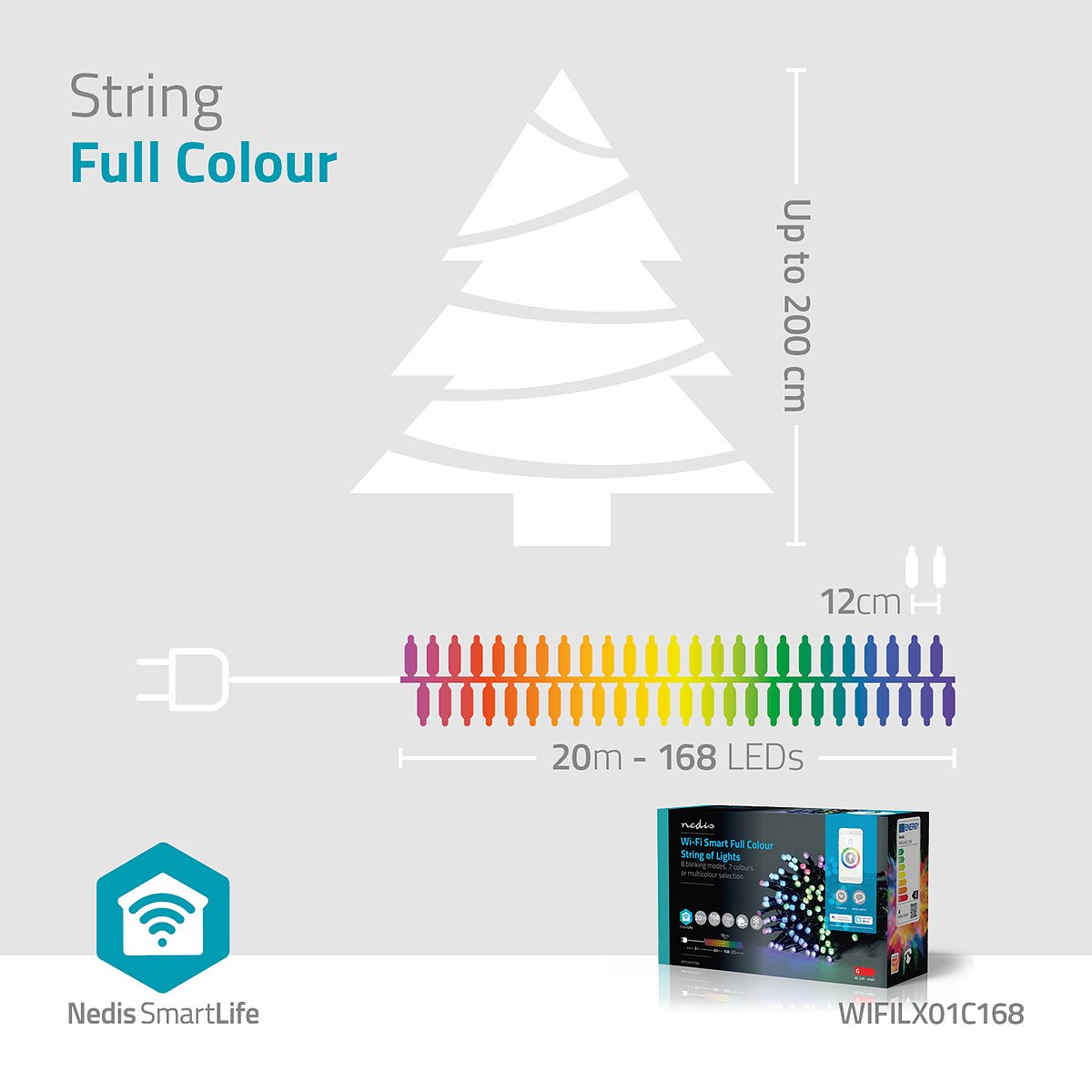 Nedis SmartLife Decoratieve LED | Wi-Fi | RGB | 168 LED's | 20.0 m | Android / IOS