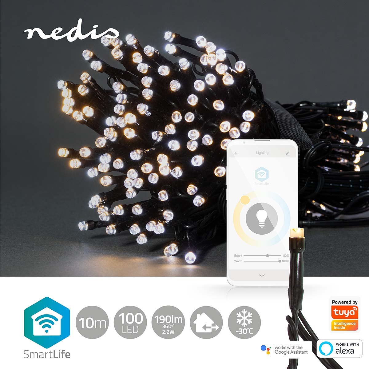 Nedis SmartLife Decoratieve LED | Wi-Fi | Warm tot koel wit | 100 LED's | 10.0 m | Android / IOS