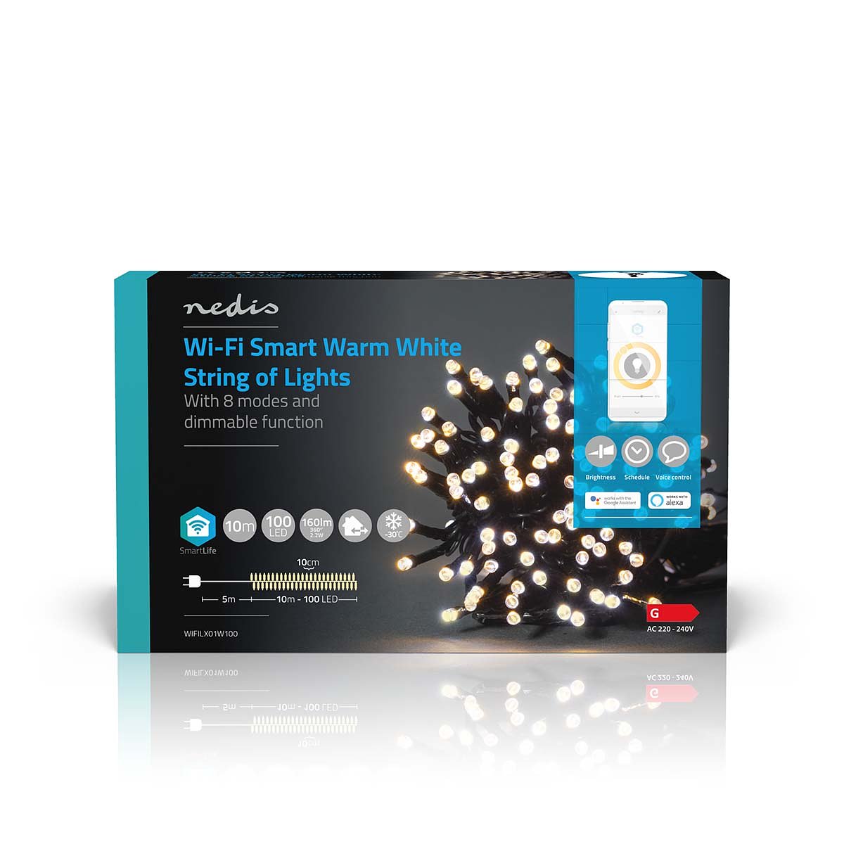 Nedis SmartLife Decoratieve LED | Wi-Fi | Warm Wit | 100 LED's | 10.0 m | Android / IOS