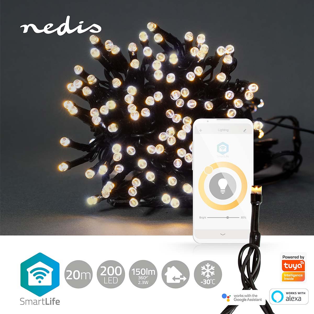 Nedis SmartLife Decoratieve LED | Wi-Fi | Warm Wit | 200 LED's | 20.0 m | Android / IOS