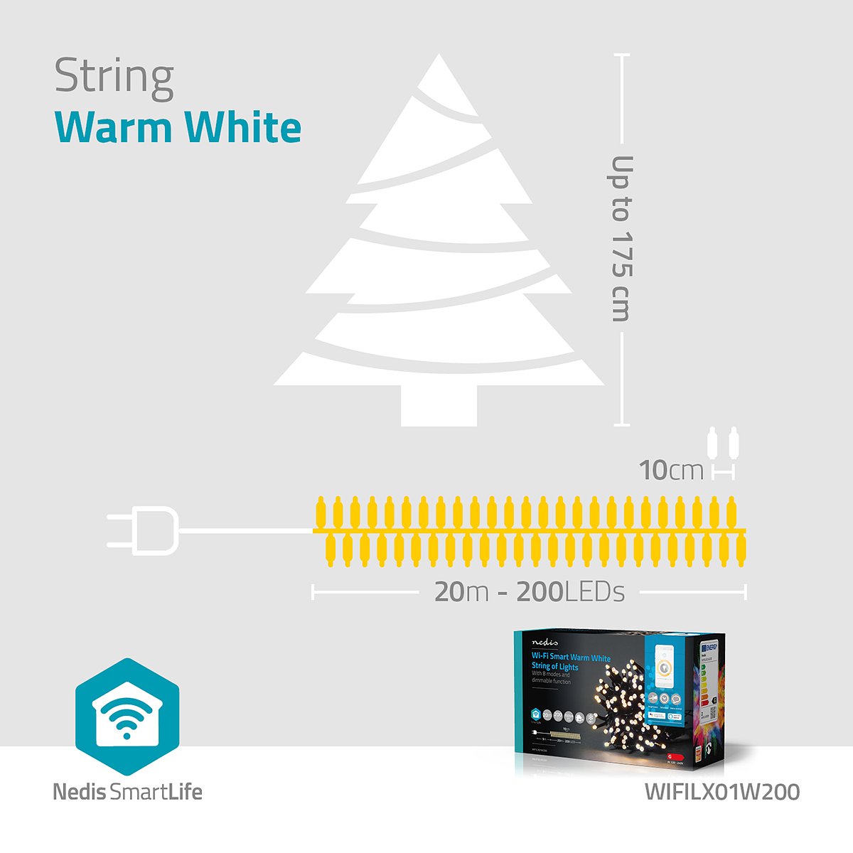 SmartLife Decoratieve LED | Wi-Fi | Warm Wit | 200 LED's | 20.0 m | Android / IOS Nedis