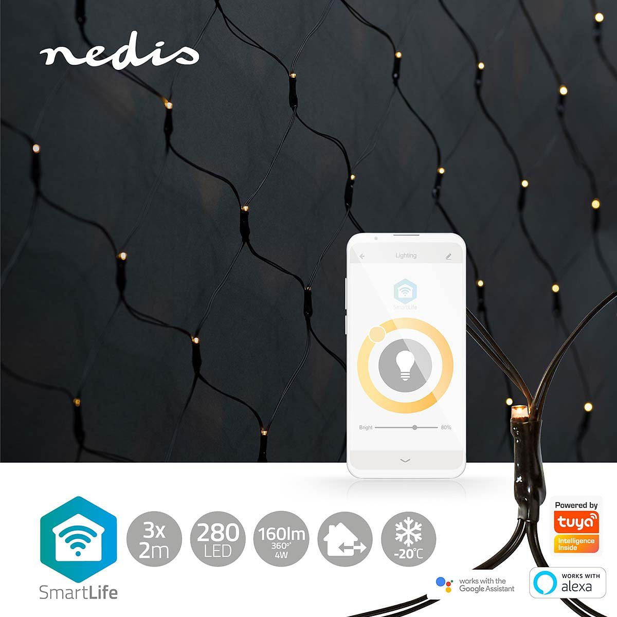 SmartLife Decoratieve LED | Wi-Fi | Warm Wit | 280 LED's | 3 x 2 m | Android / IOS Nedis