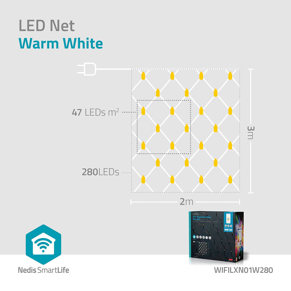 Nedis SmartLife Decoratieve LED | Wi-Fi | Warm Wit | 280 LED's | 3 x 2 m | Android / IOS