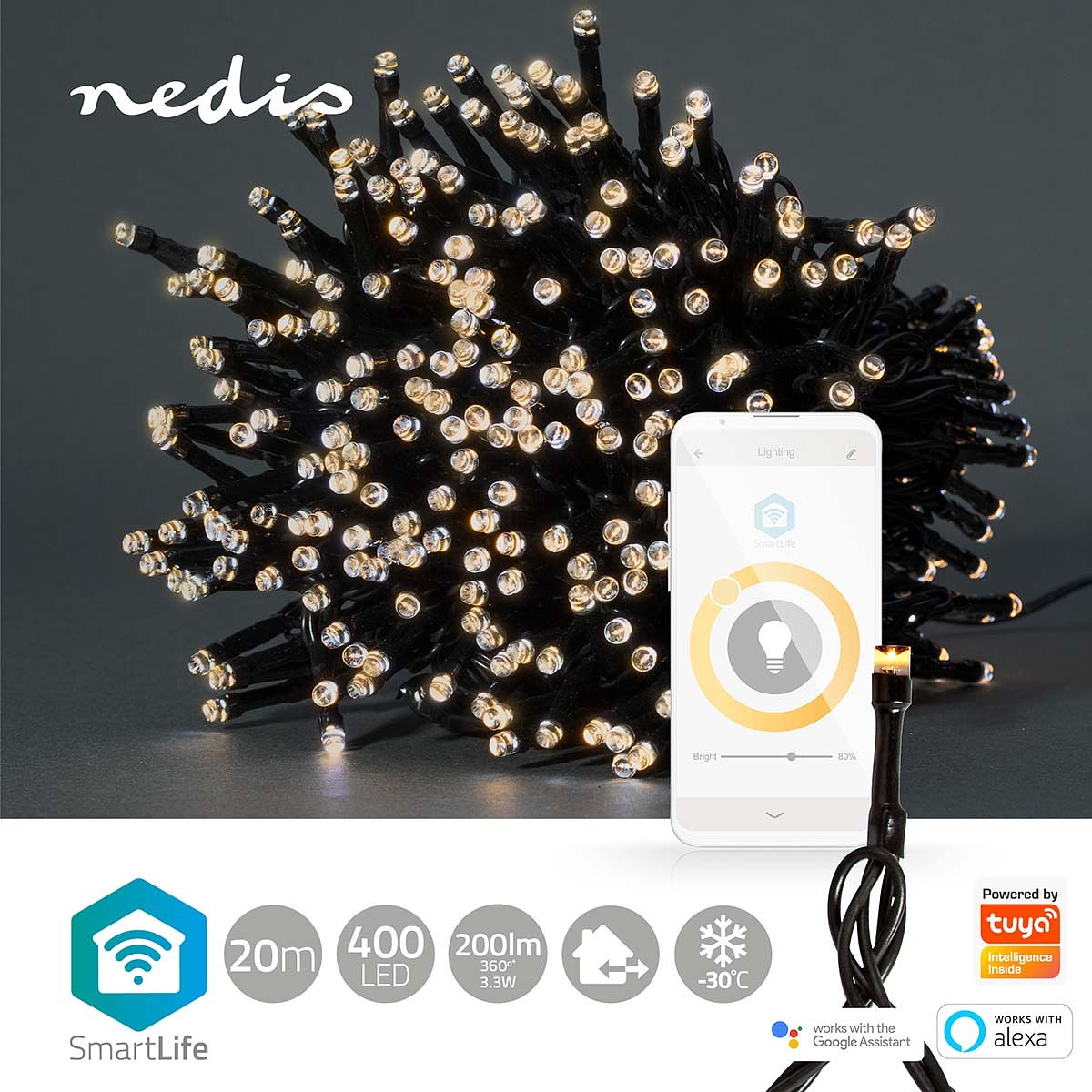 SmartLife Decoratieve LED | Wi-Fi | Warm Wit | 400 LED's | 20.0 m | Android / IOS Nedis