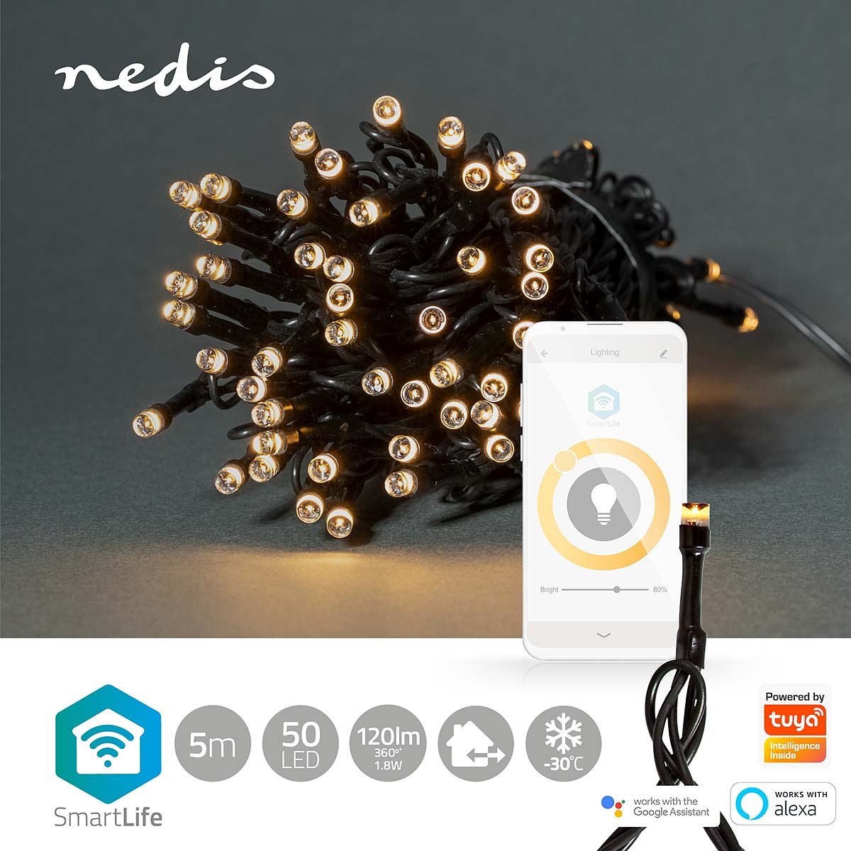 Nedis SmartLife Decoratieve LED | Wi-Fi | Warm Wit | 50 LED's | 5.00 m | Android / IOS