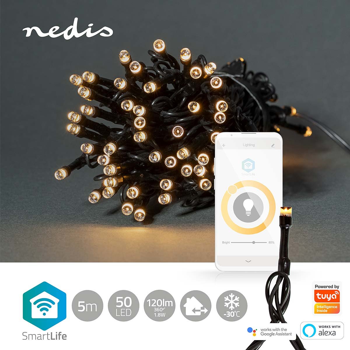 SmartLife Decoratieve LED | Wi-Fi | Warm Wit | 50 LED's | 5.00 m | Android / IOS Nedis