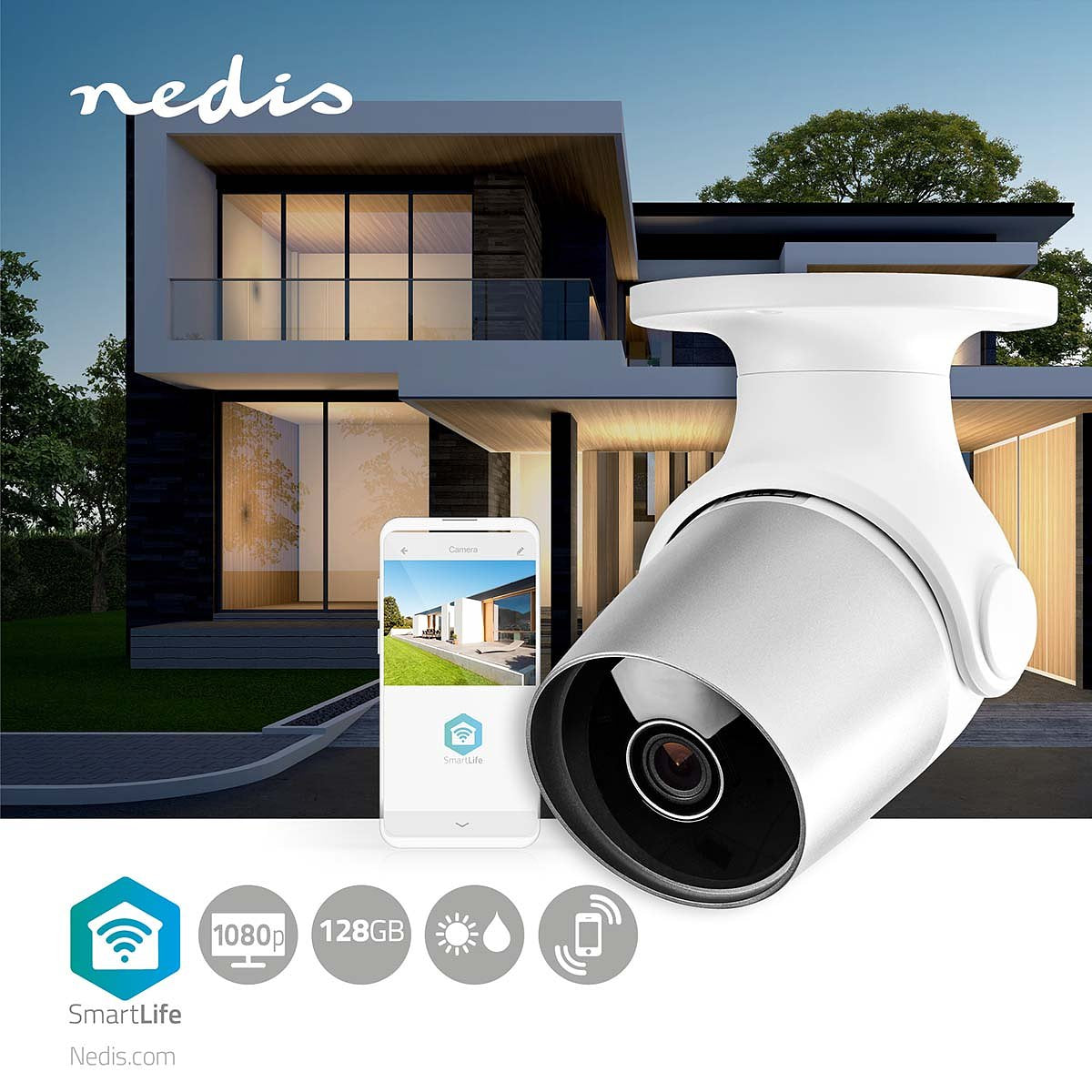 Nedis Wi-Fi smart IP-camera | voor buiten | Waterbestendig | Full HD 1080p