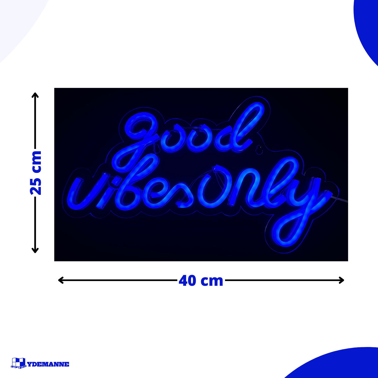 Neon Lamp - Good Vibes Only Blauw - Incl. Ophanghaakjes - Neon Sign - Neon Verlichting - 25 x 40 cm
