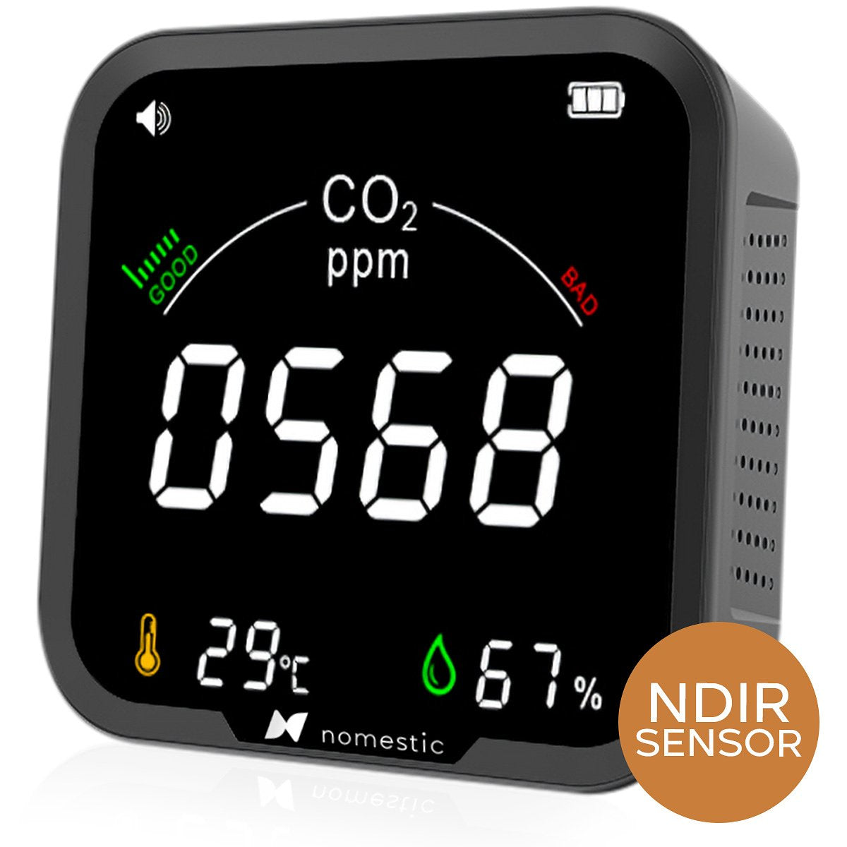 Nomestic Airsight CO2 Meter - With Hygrometer and Thermometer - Self-calibrating NDIR sensor