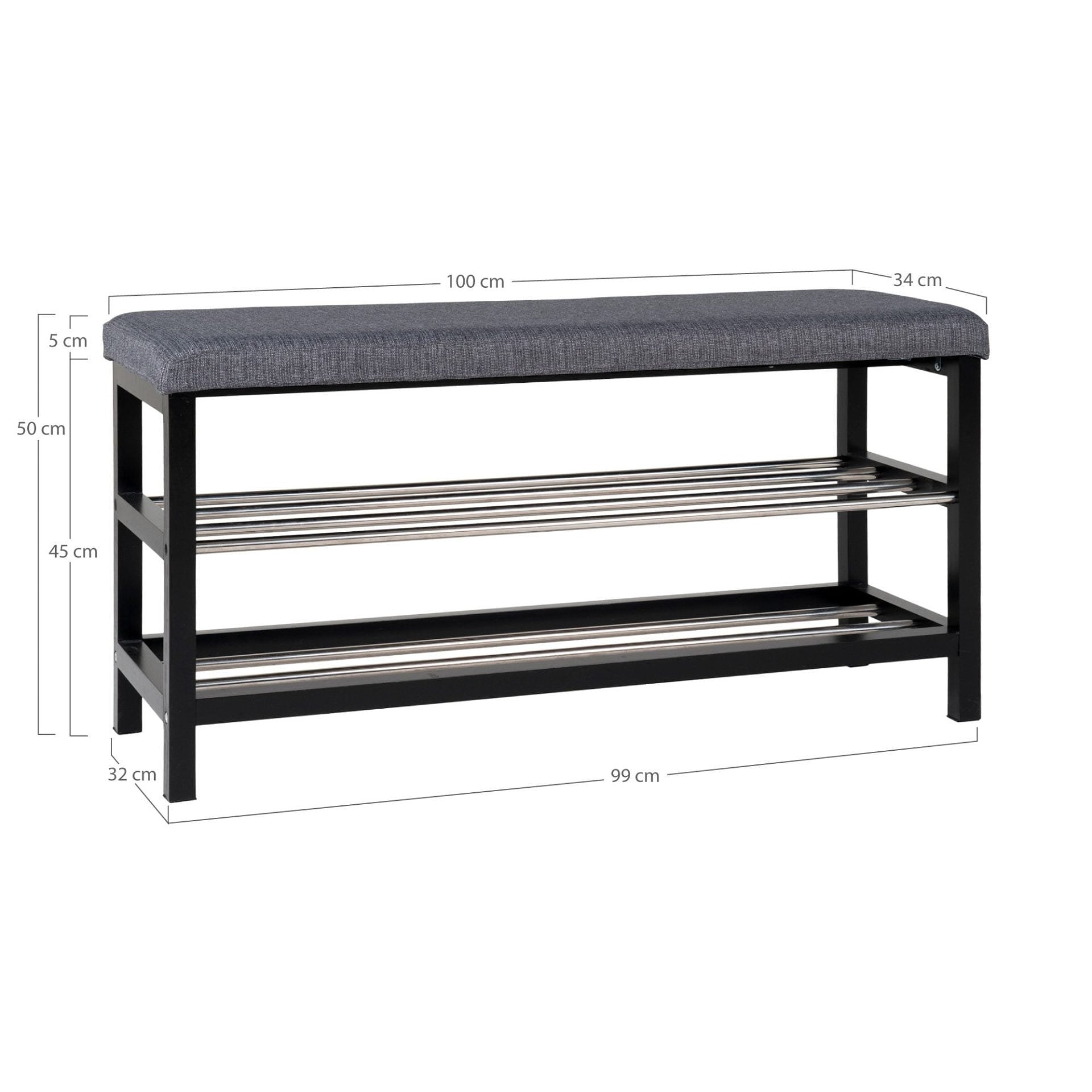 Padova Bench - Bench In Grey And Black With Cushion And Two Shelves