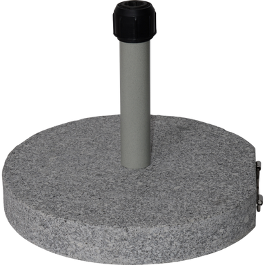 Parasolvoet graniet, 40 kg, grijs met handgreep en wielen, rond.
