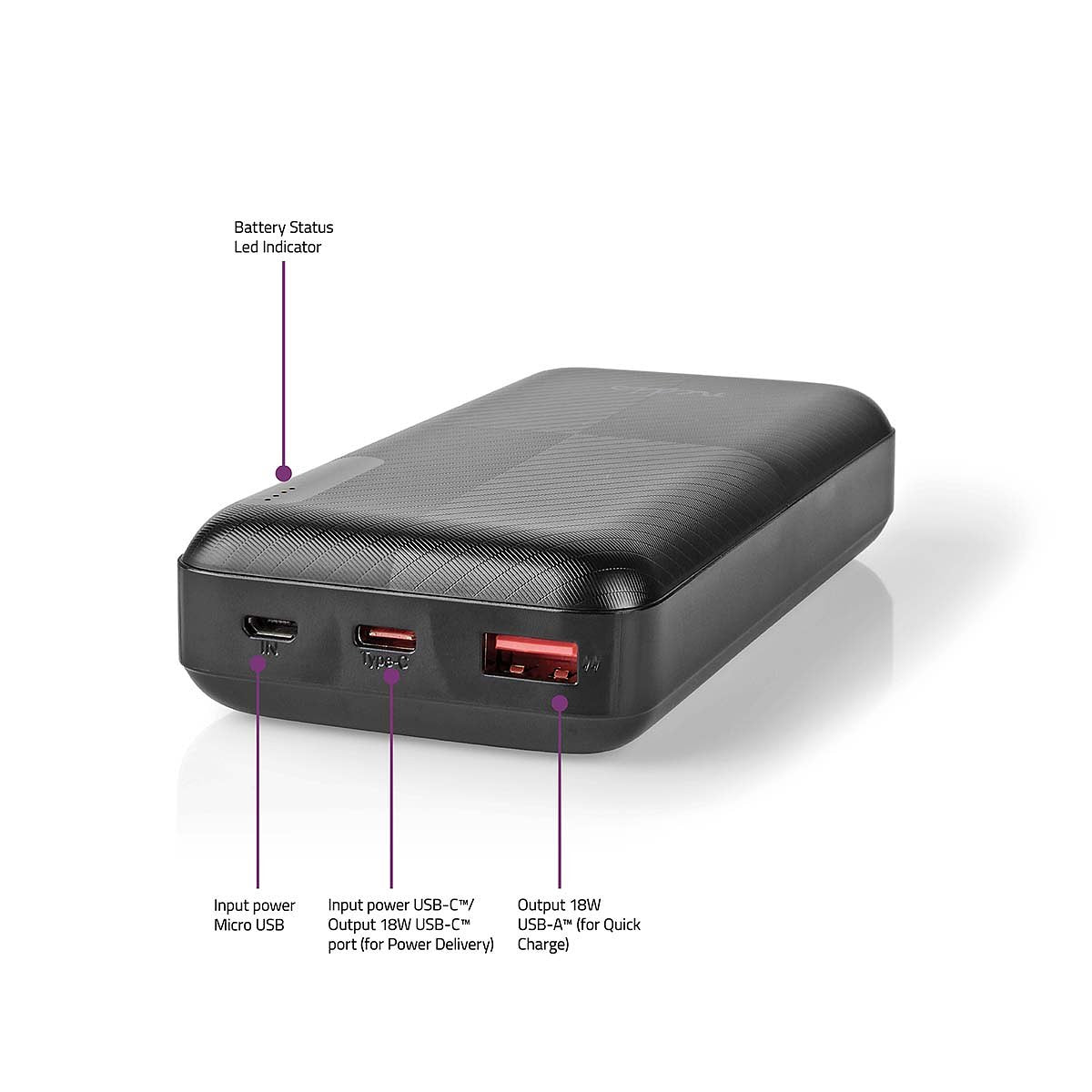 Powerbank | 20000 mAh | 2x 3.0 A | Outputs: 2 | Output: 1x USB-A / 1x USB-C | Inputs: 1x Micro USB /