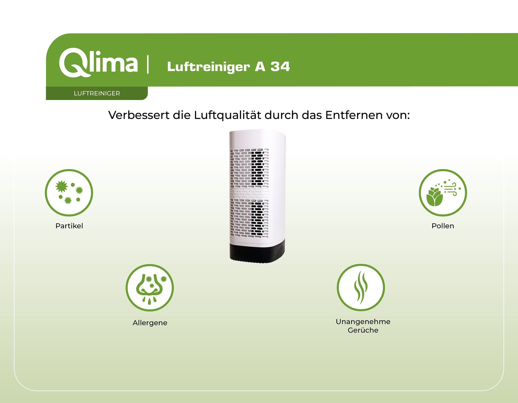 Qlima A 34 Luchtreiniger - Wit/Zwart - HEPA Filter - Met timerfunctie en kinderbeveiliging