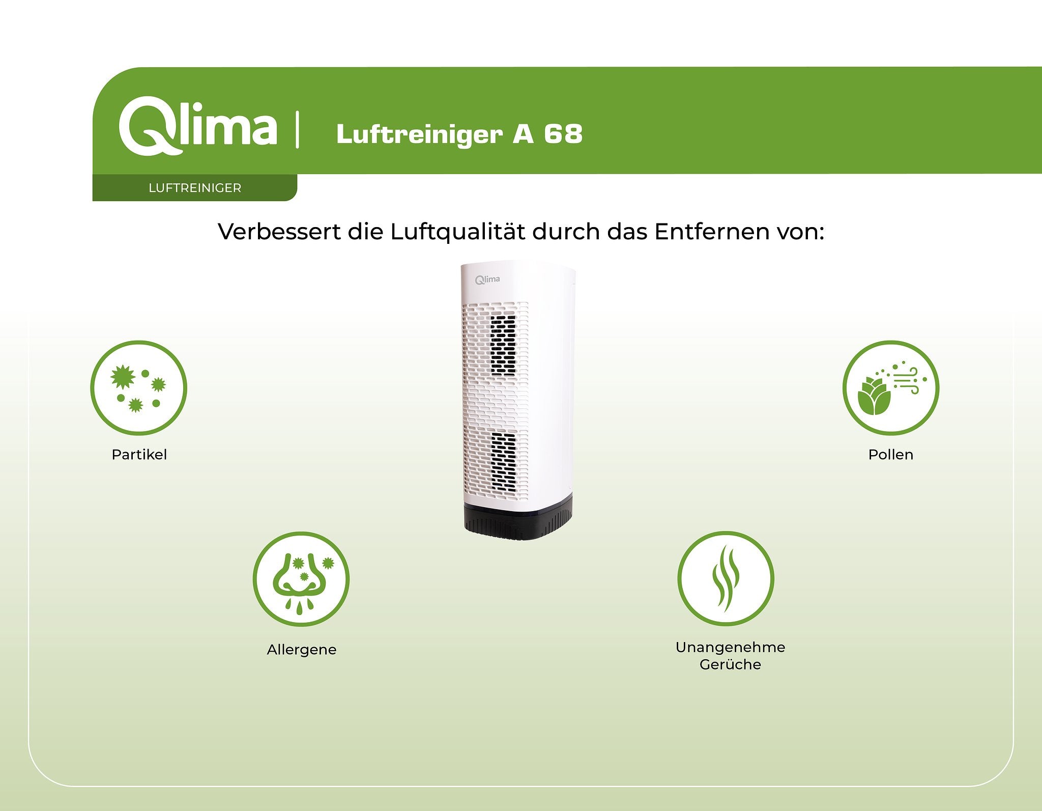 Qlima A 68 Luchtreiniger - Wit/Zwart - HEPA Filter - Met ionisator en luchtkwaliteit analyse