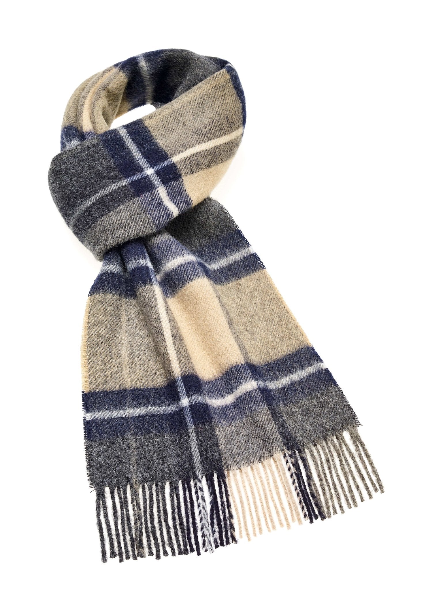 Sjaal Madison Blauw (Navy) Camel - Meriono Lamswol - 25 x 190 - Bronte by Moon Scotland