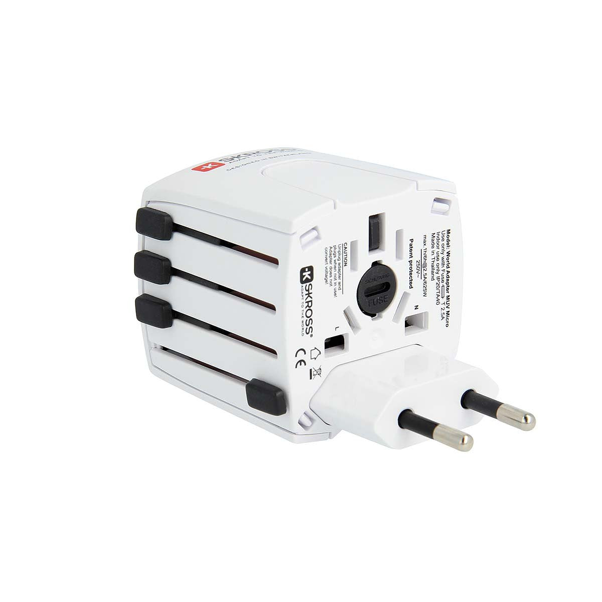 Skross MUV USB (2xA) Compacte 2-polige wereldreisadapter met 2 geïntegreerde USB-poorten