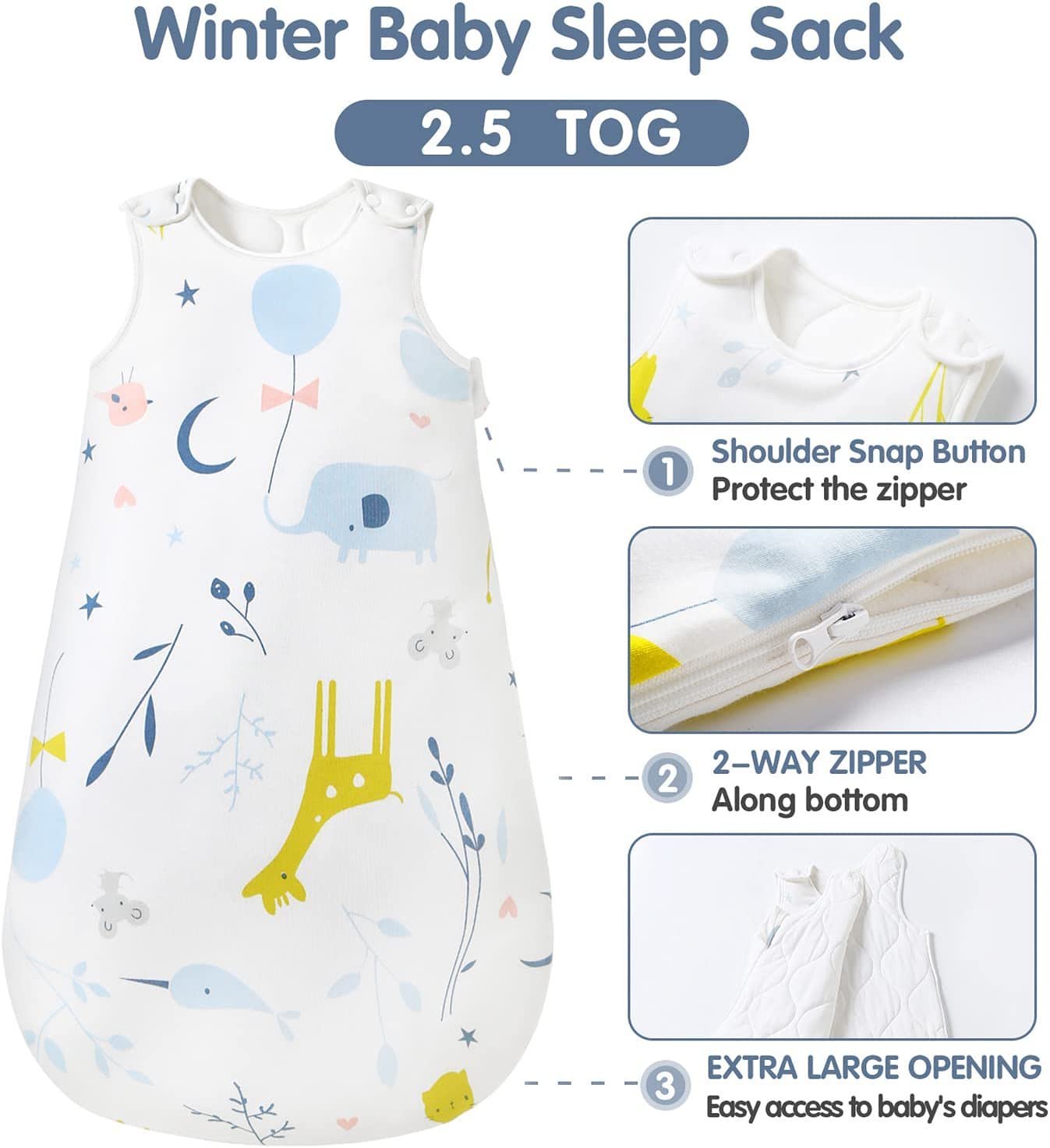 Slaapzak Baby Winterslaapzak - Zeer mooie kwaliteit - 2,5 TOG / 65 cm lang - Heerlijk zachte en adem
