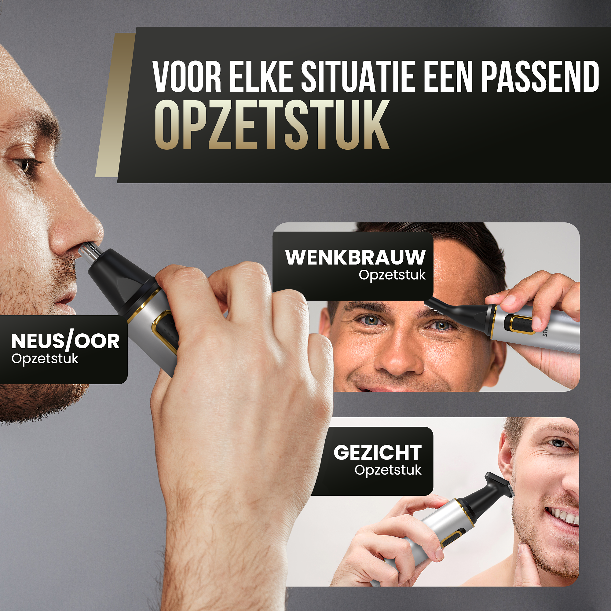 Strex 3 In 1 Neushaartrimmer Set - Oplaadbaar & Afspoelbaar - Neustrimmer / Oortrimmer / Wenkbrauwtr