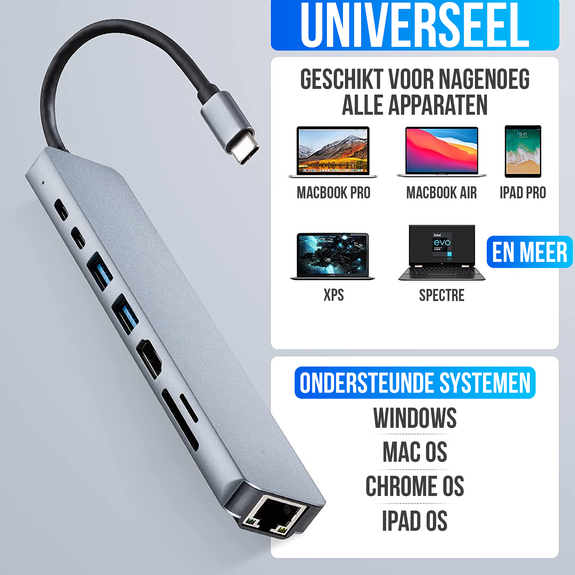 Strex 8 in 1 USB C Hub - Docking Station - USB Splitter - 4K HDMI - USB A - USB C - Ethernet - Micro