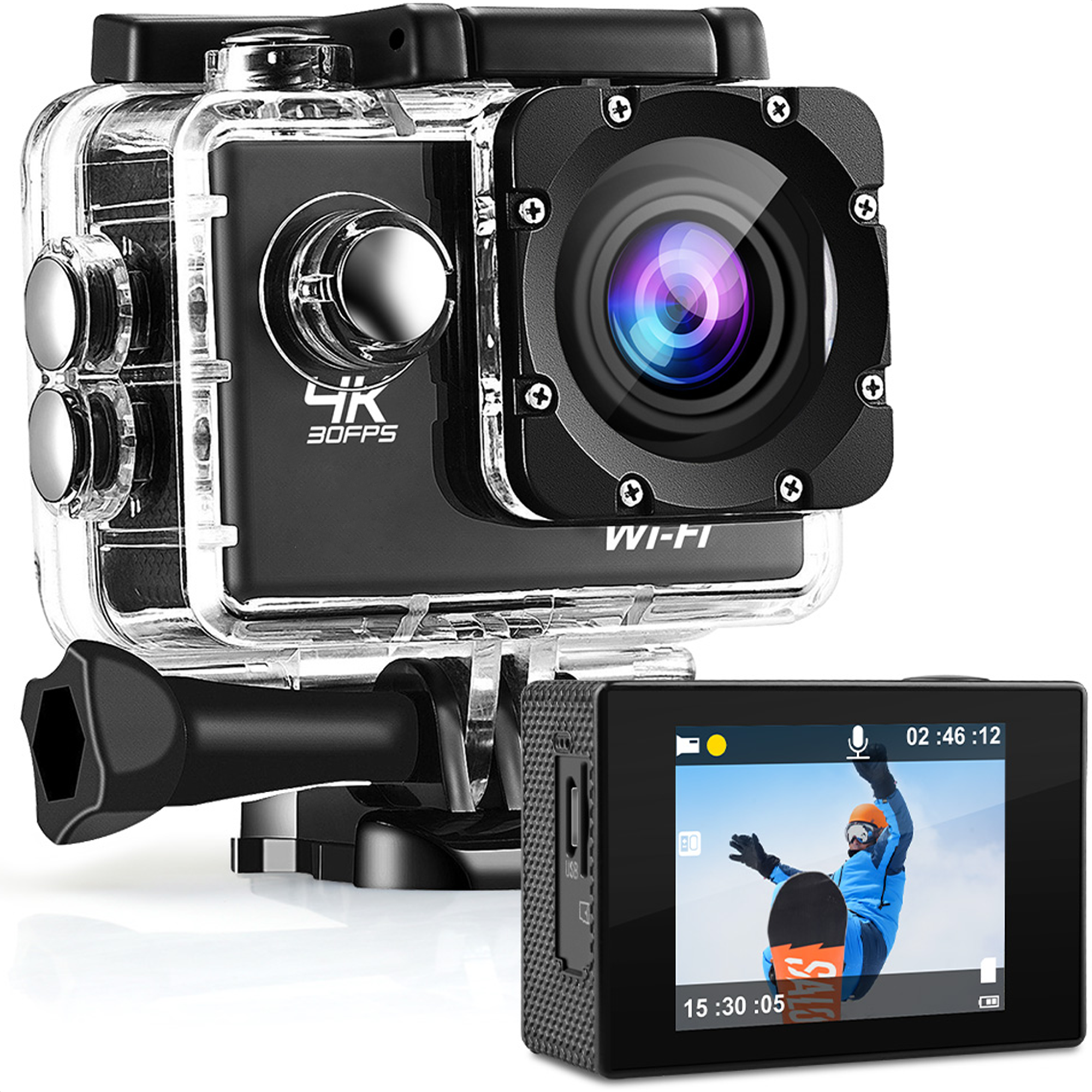 Strex Action Camera 4K 16MP - 60FPS / 30M Waterdicht / WiFi - Inclusief Accessoires - Actiecamera -