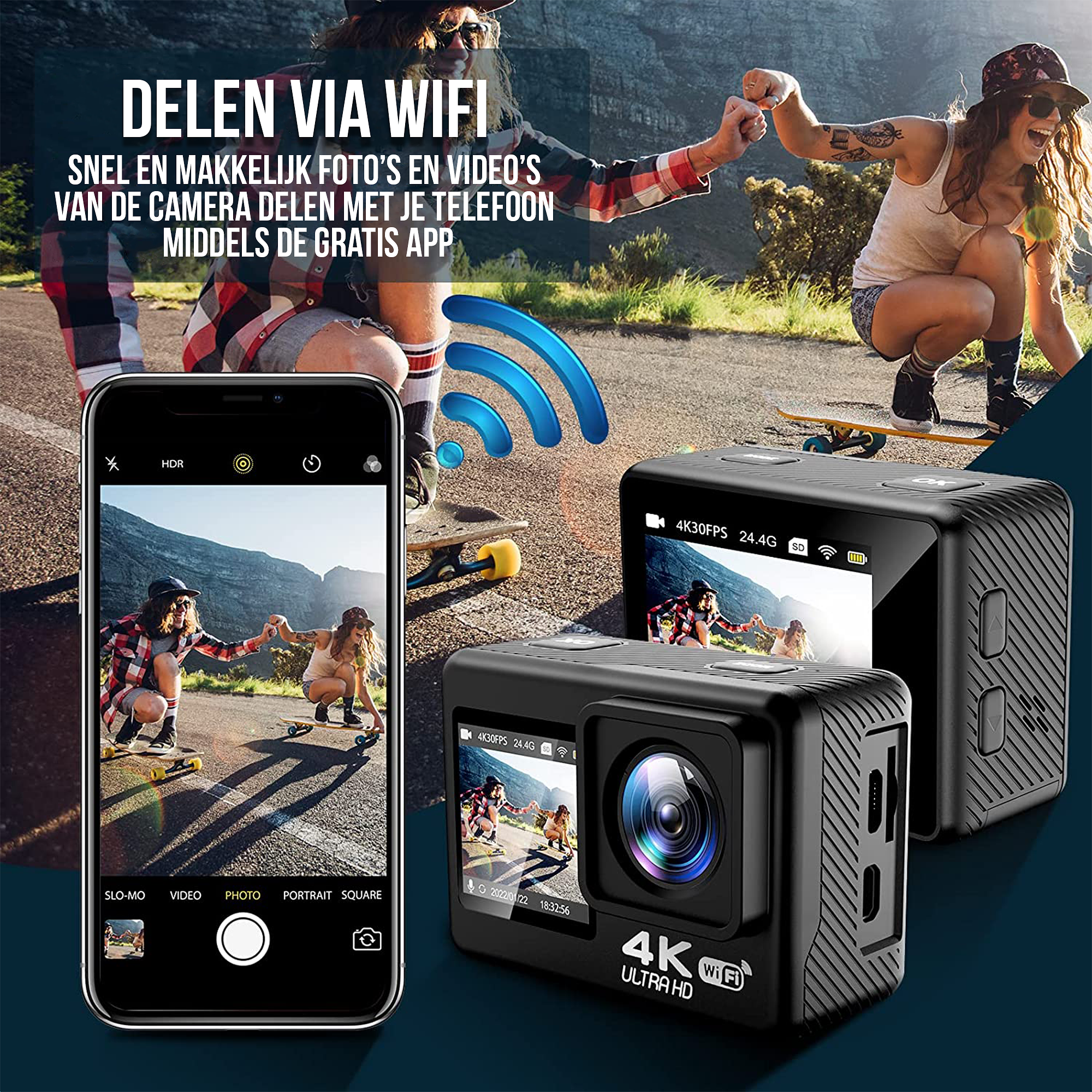 Strex Action Camera 4K 24MP - 60FPS / 30M Waterdicht / WiFi - Inclusief 20 accessoires - Actiecamera