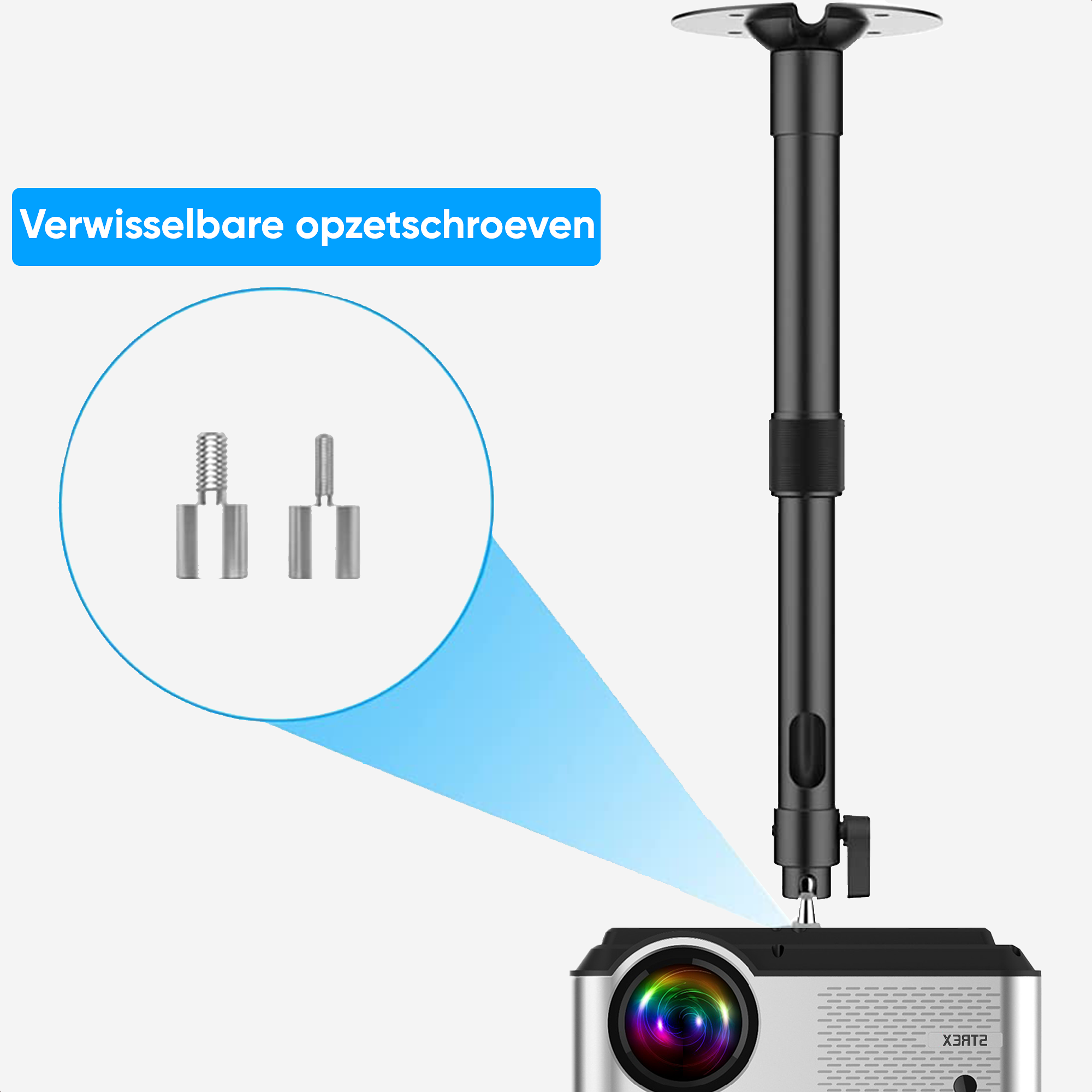 Strex Beamer Statief - Beamer beugel - Plafondbeugel voor Beamer - Verstelbaar - 26/40 CM - 5KG Draa