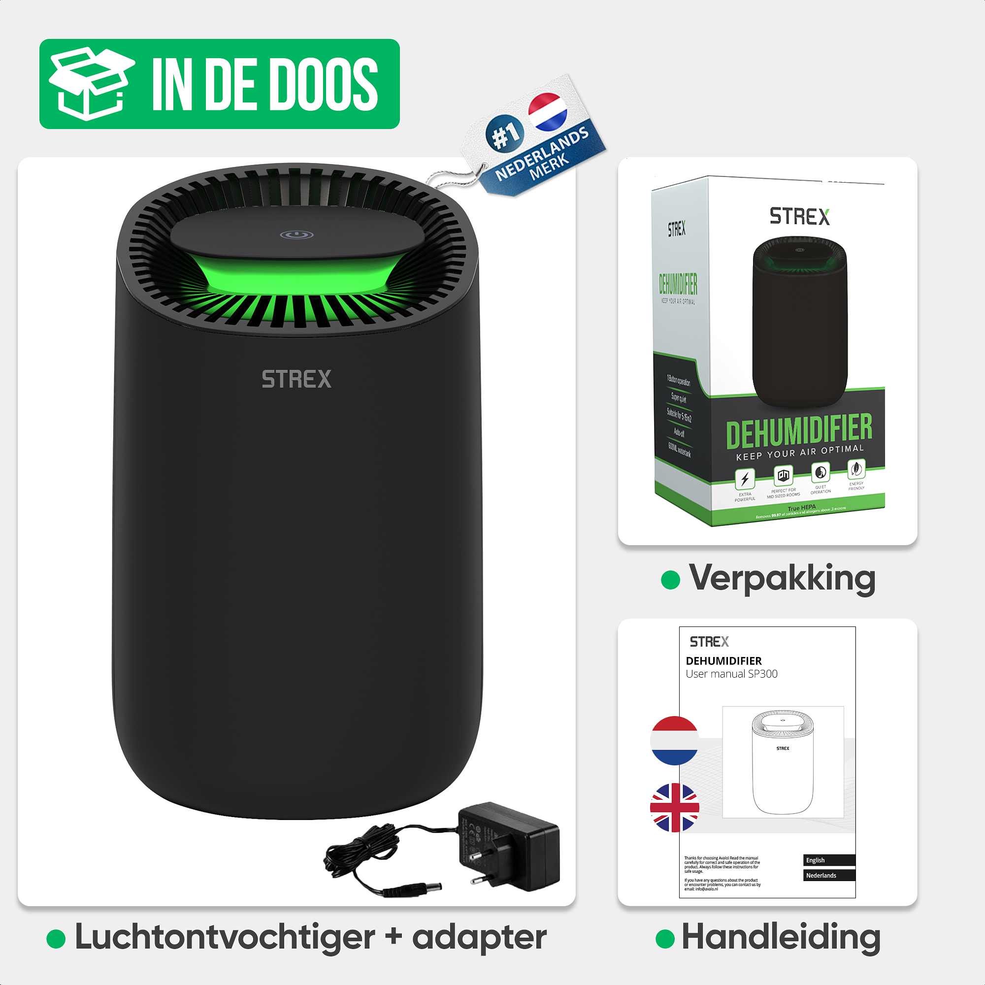 Strex Luchtontvochtiger - Extreem Stil - 600ml/dag - Zwart - Geschikt voor Huis / Slaapkamer & Kanto